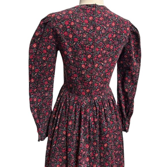 80s Vintage Laura Ashley Corduroy Dress Floral Cottage Preppy Puff Sleeve. - Picture 10 of 13